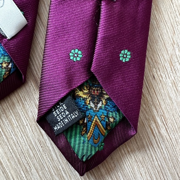 Eton Tie - Made in Italy - Purple with Green Floral Pattern - Picture 5 of 6